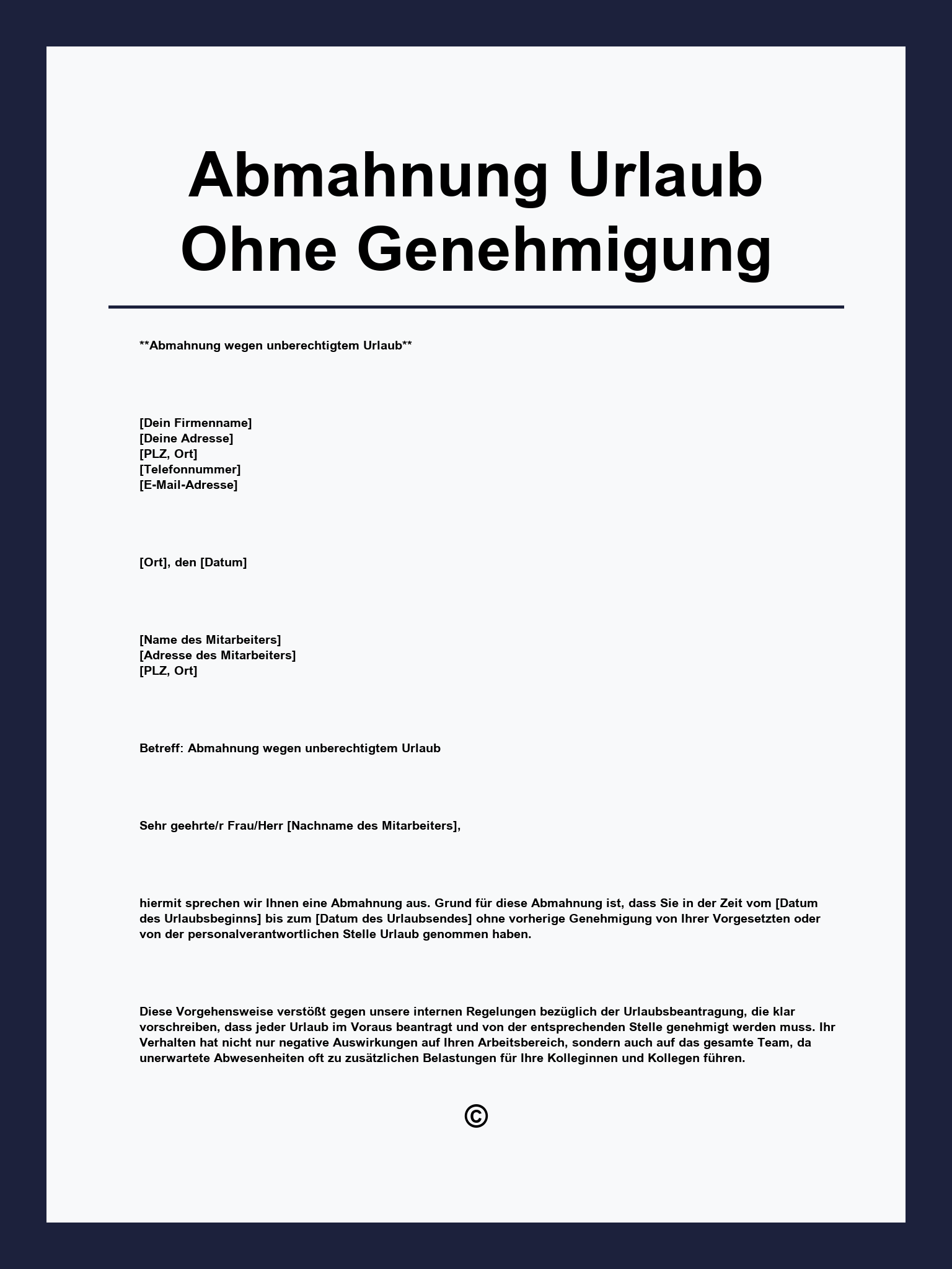 Abmahnung Urlaub Ohne Genehmigung Muster