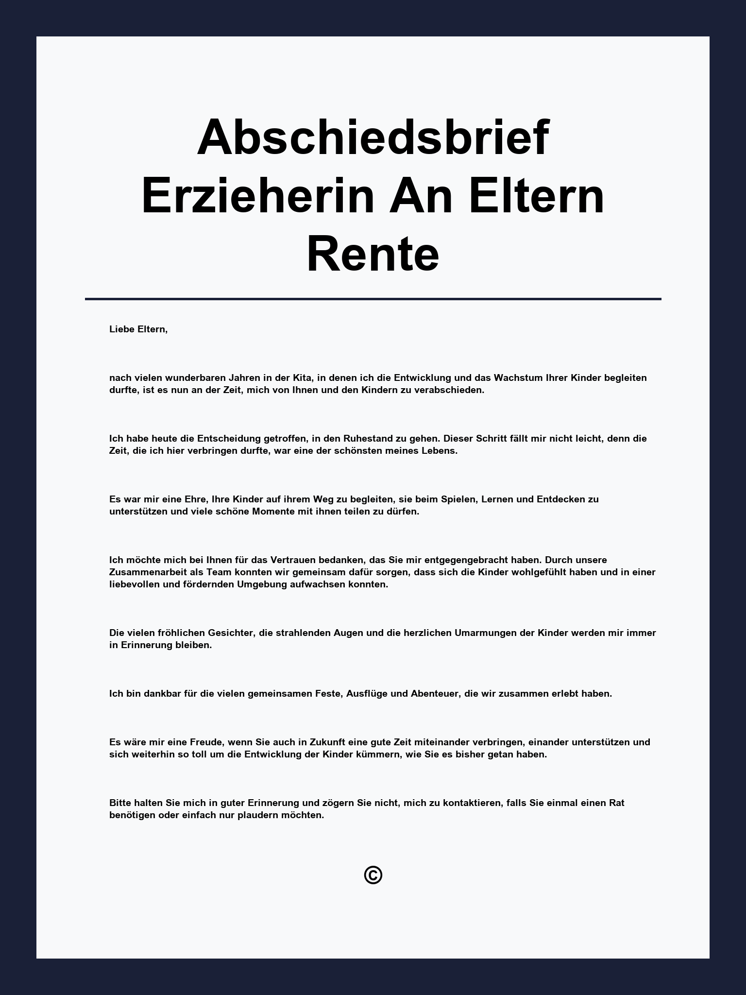 Abschiedsbrief Erzieherin An Eltern Rente
