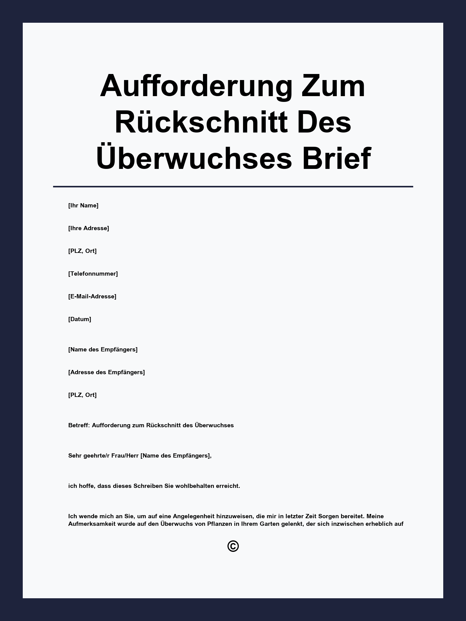 Aufforderung Zum Rückschnitt Des Überwuchses Musterbrief