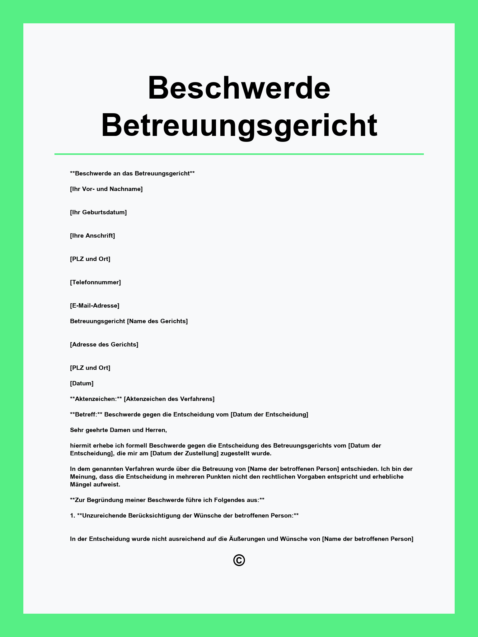 Beschwerde Betreuungsgericht Muster