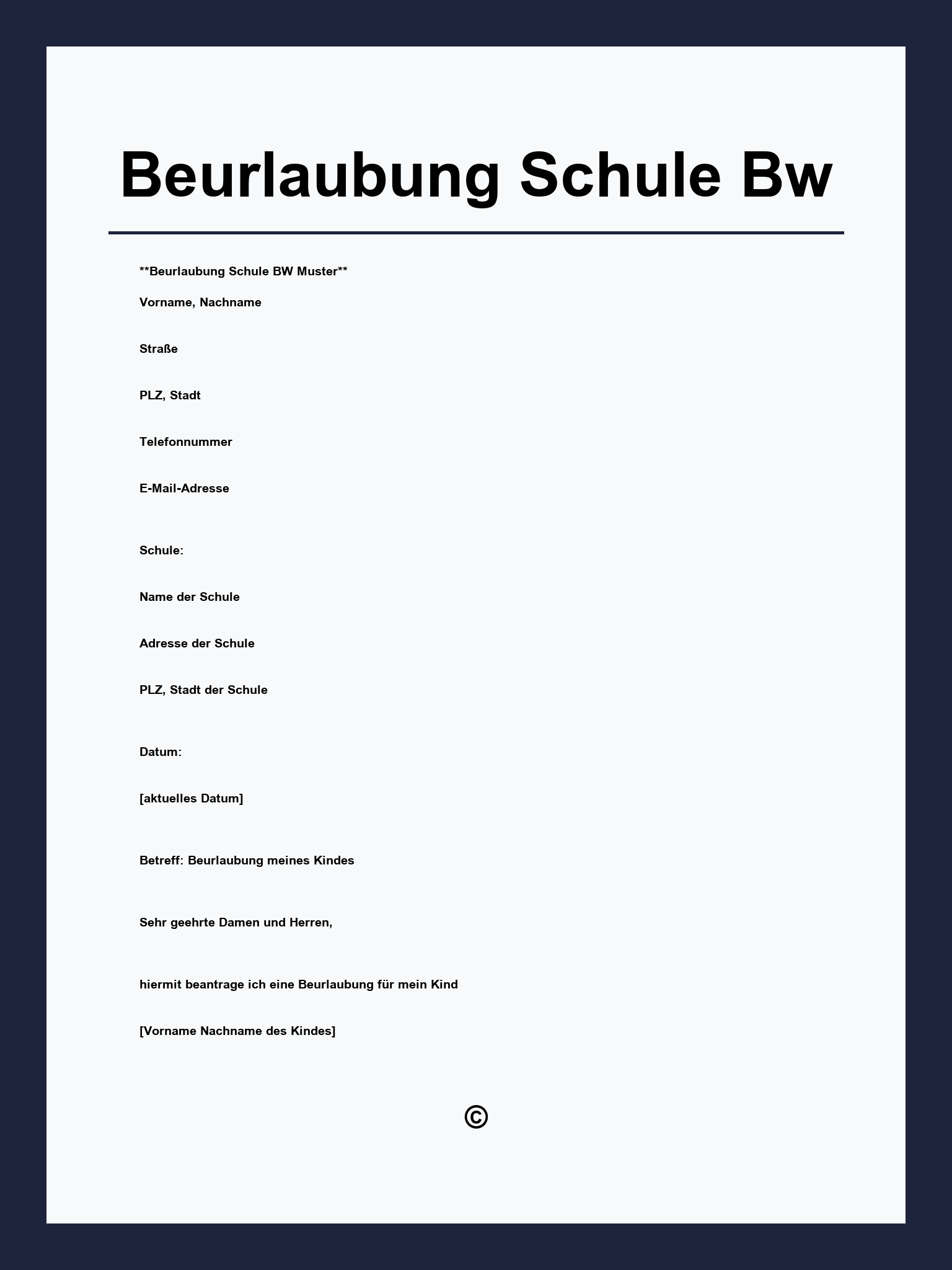 Beurlaubung Schule Bw Muster