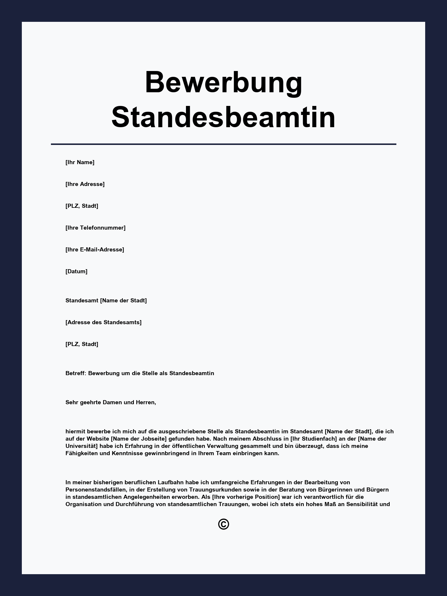 Bewerbung Standesbeamtin Muster