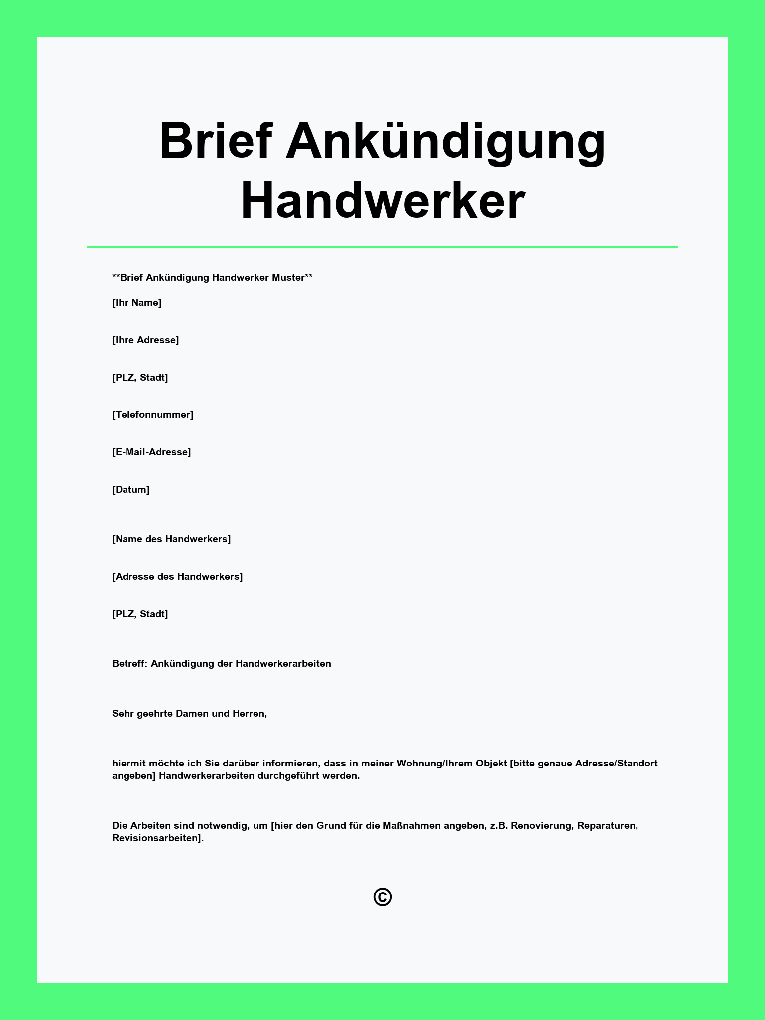 Musterbrief Ankündigung Handwerker