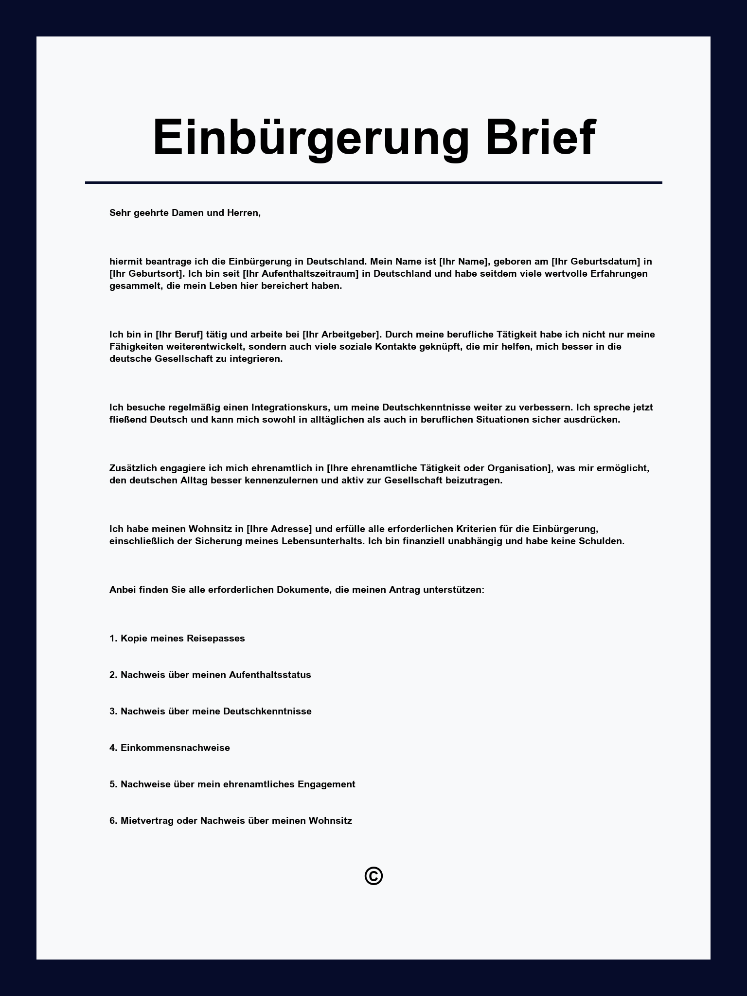 Einbürgerung Brief Muster