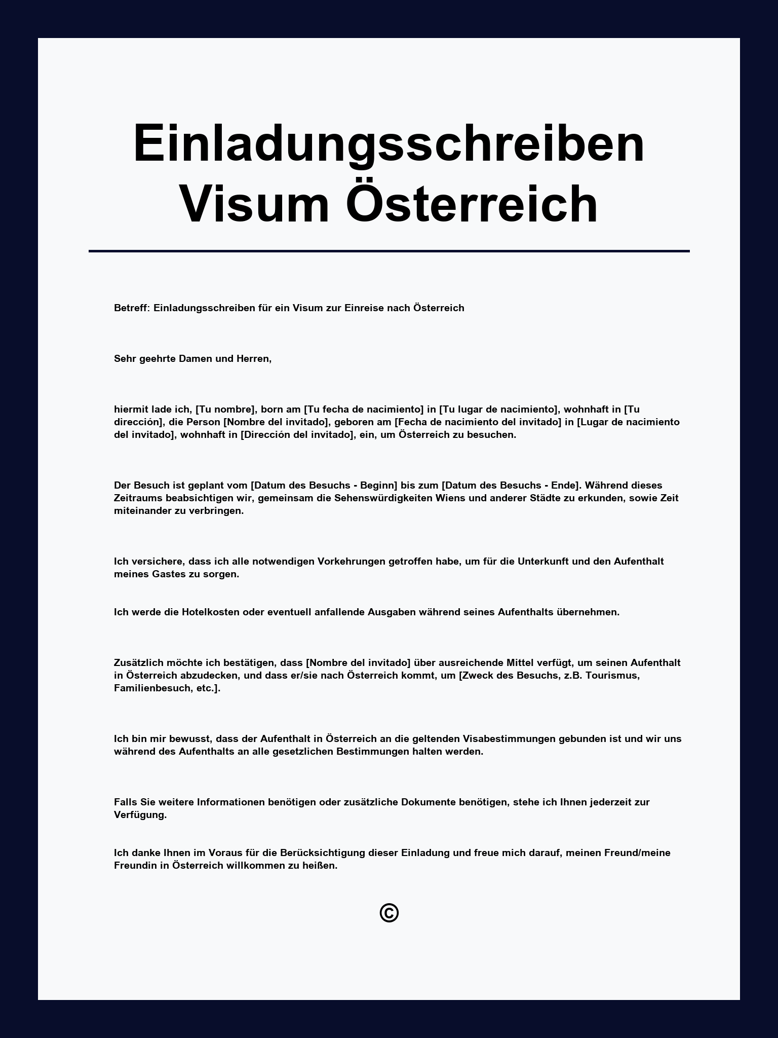 Einladungsschreiben Visum Österreich Vorlage
