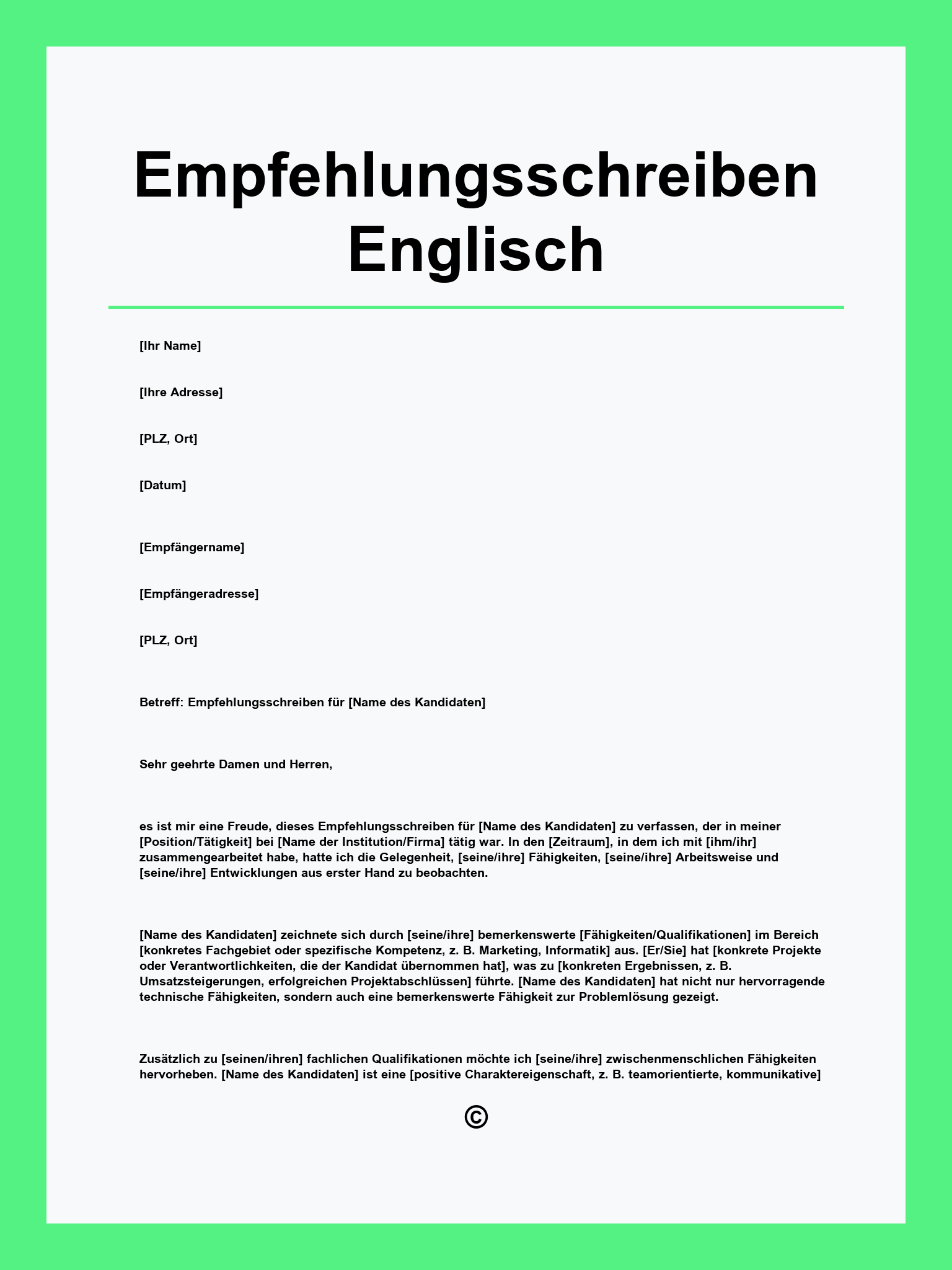 Empfehlungsschreiben Englisch Vorlage