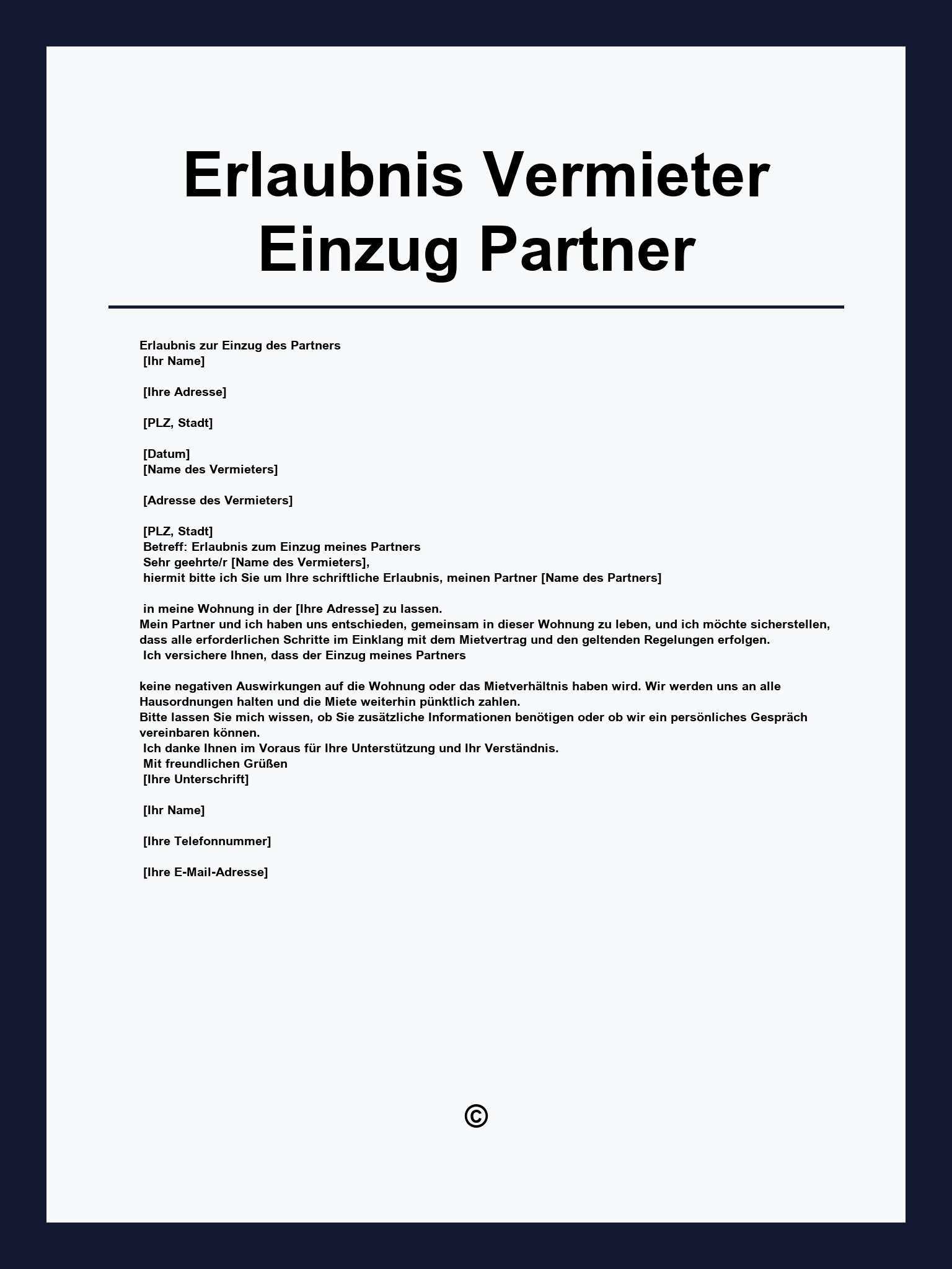 Erlaubnis Vermieter Einzug Partner Vorlage