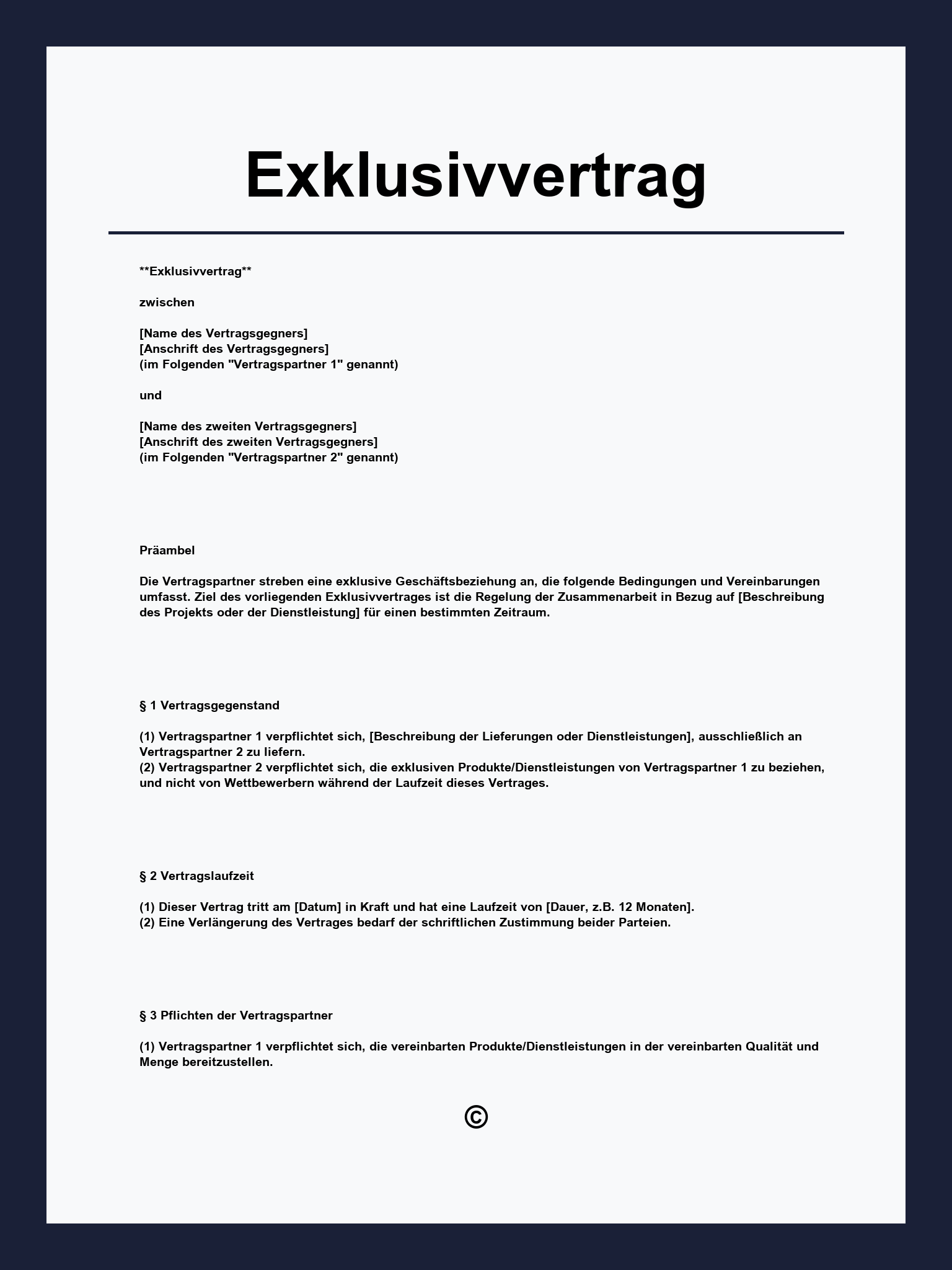 Exklusivvertrag Muster