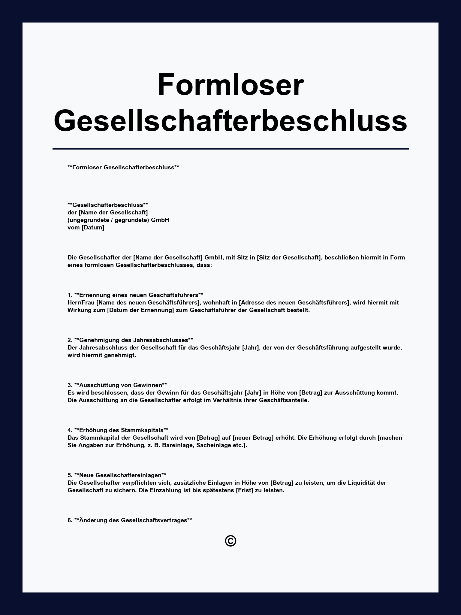 Formloser Gesellschafterbeschluss Muster