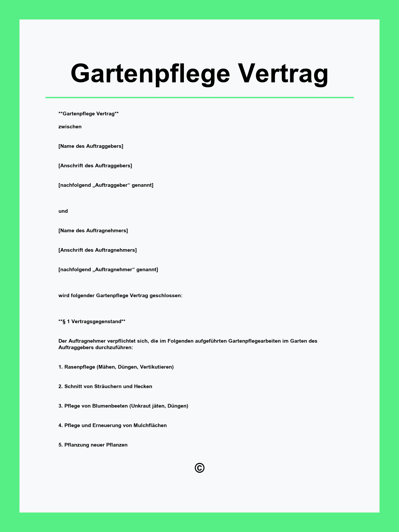 Gartenpflege Vertrag Muster