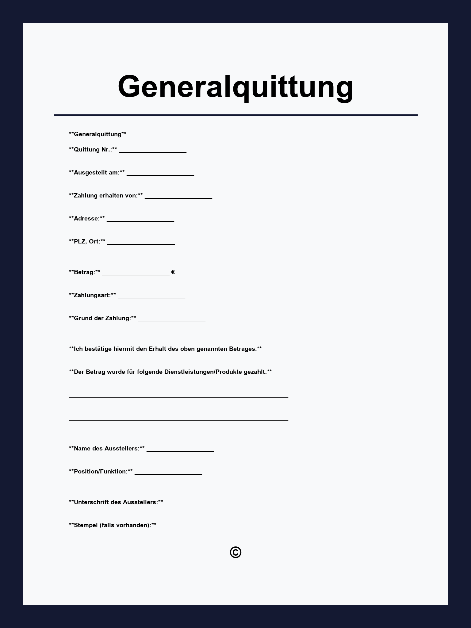 Generalquittung Vorlage