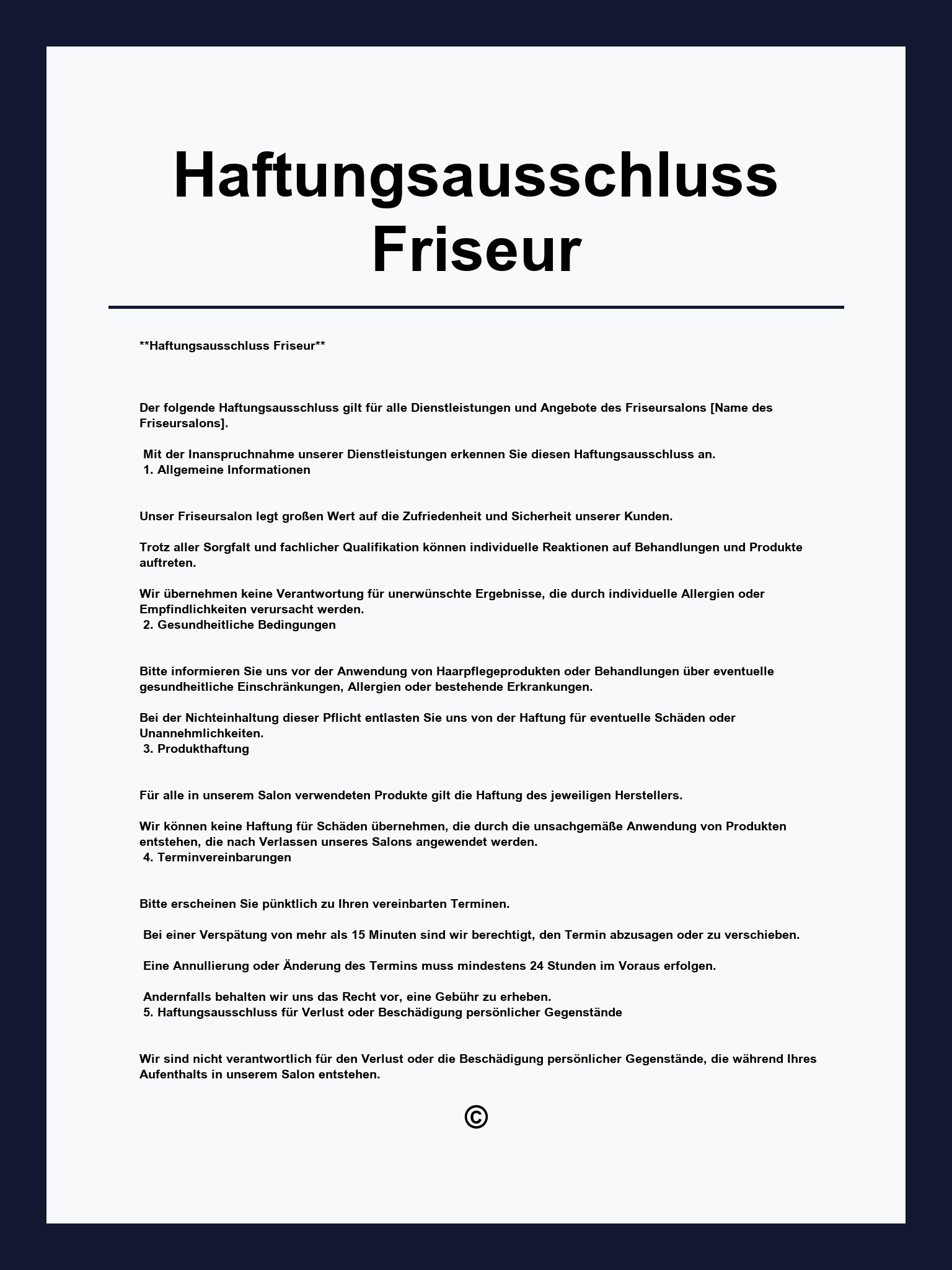 Haftungsausschluss Friseur Vorlage