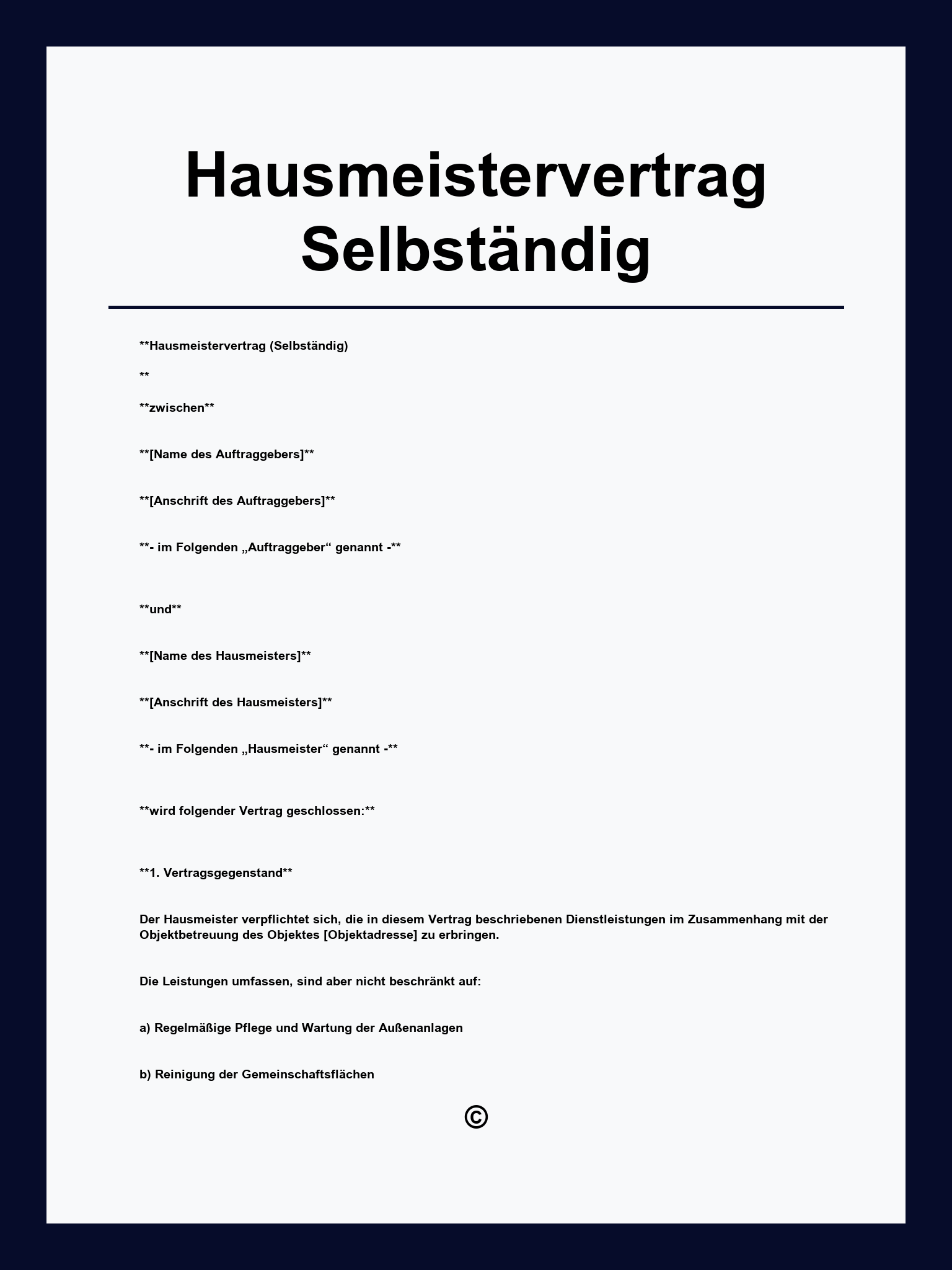 Hausmeistervertrag Selbständig Muster