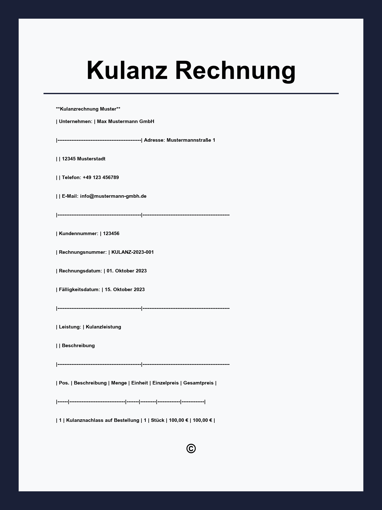 Kulanz Rechnung Vorlage