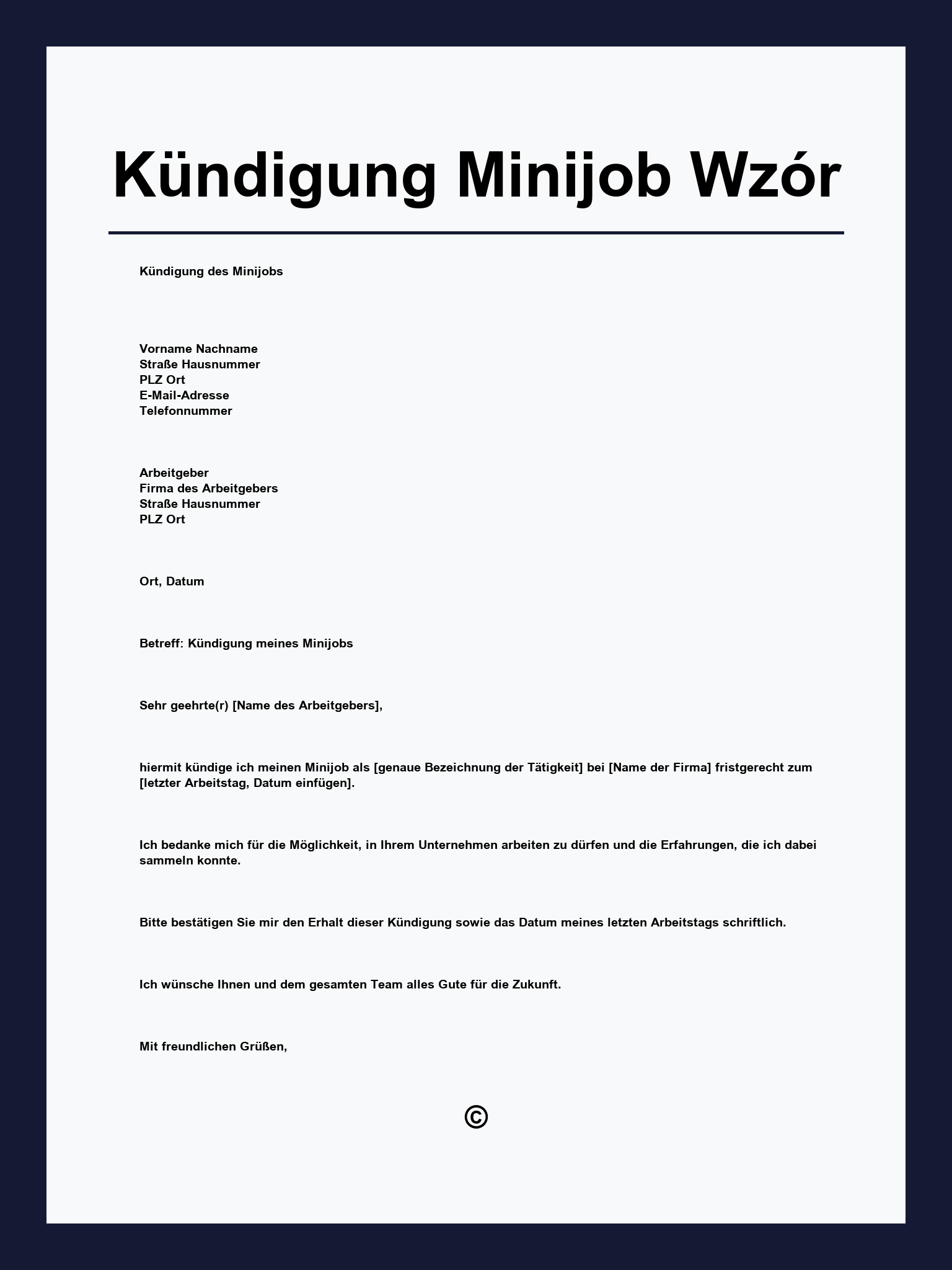 Kündigung Minijob Wzór