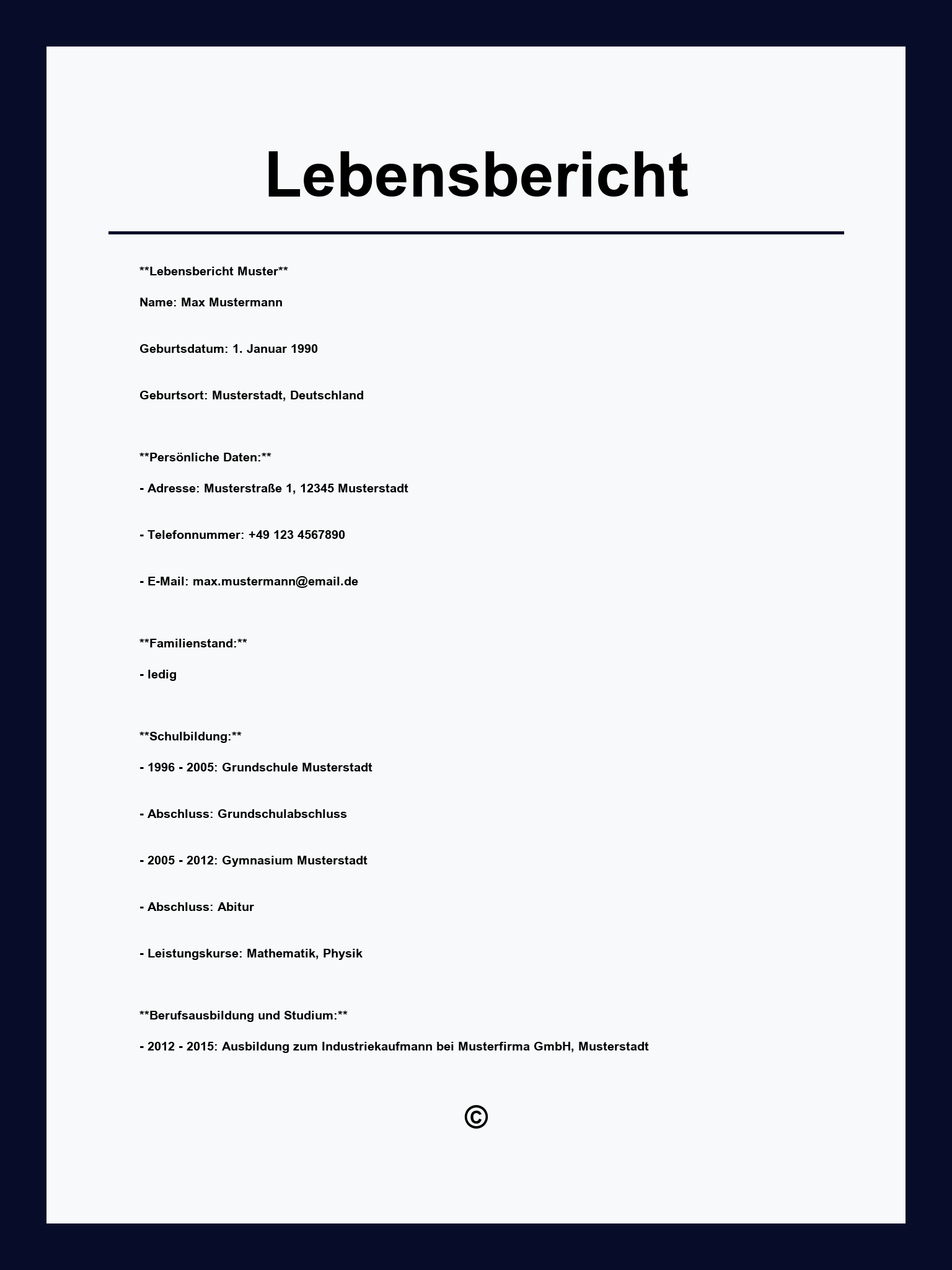 Vorlage Lebensbericht