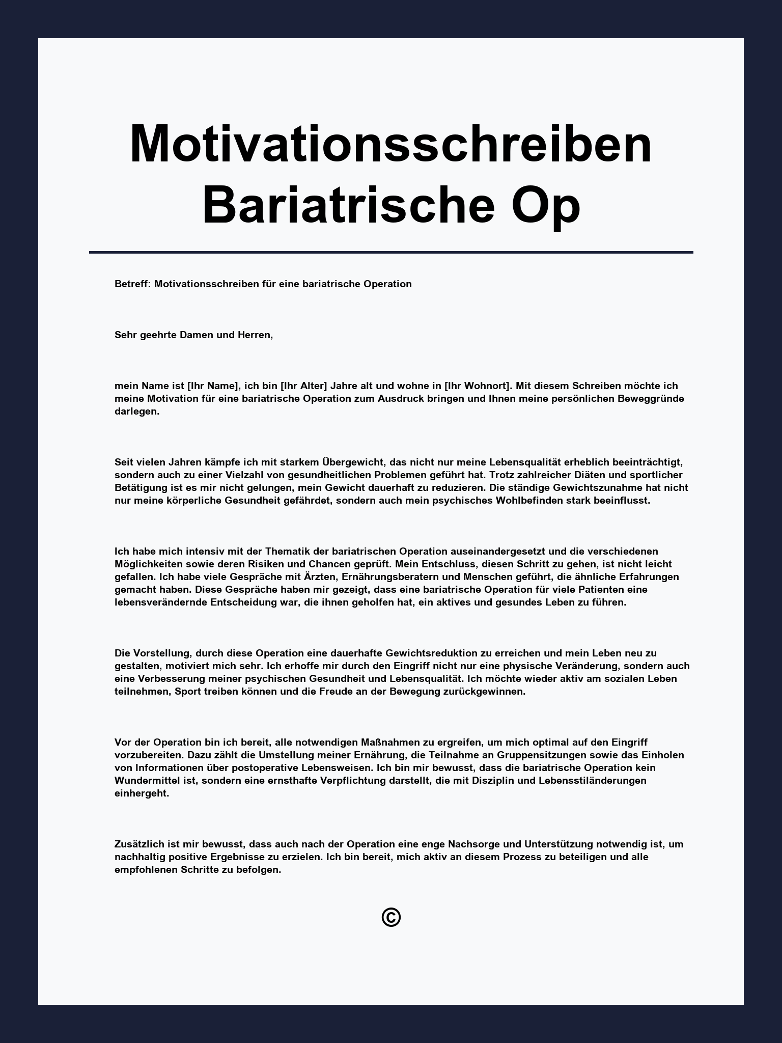 Motivationsschreiben Bariatrische Op Muster