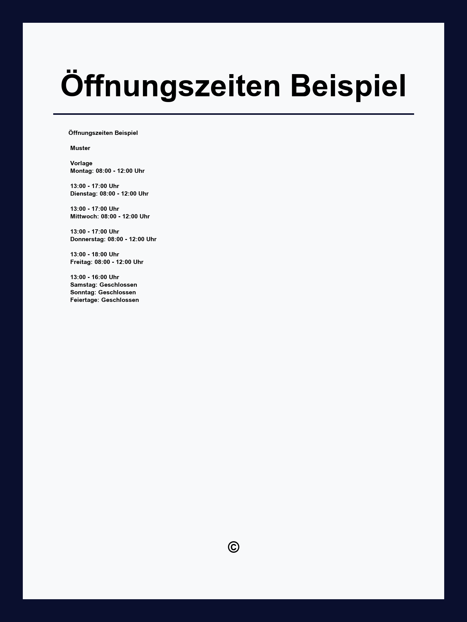 Öffnungszeiten Beispiel