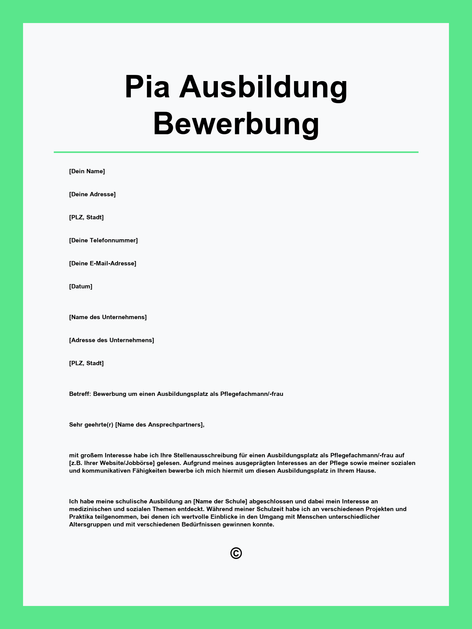Pia Ausbildung Bewerbung Muster