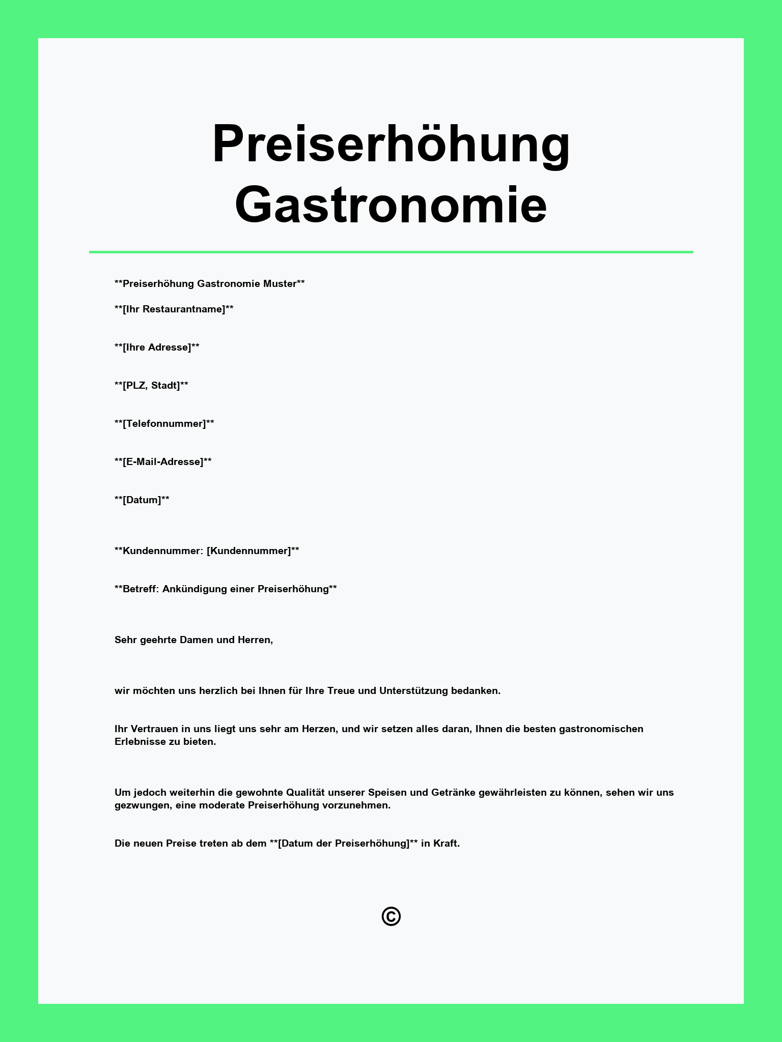 Vorlage Preiserhöhung Gastronomie