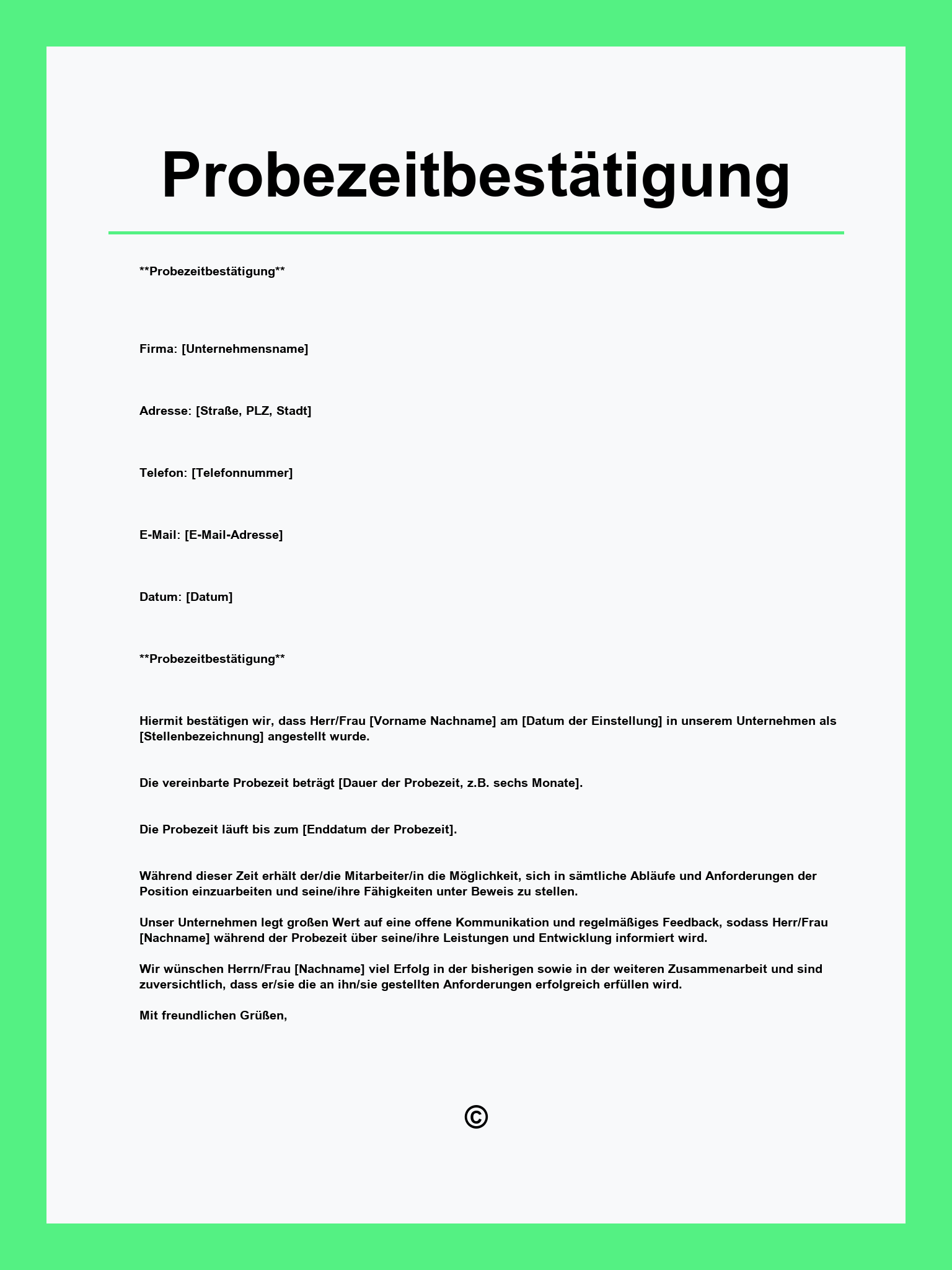Probezeitbestätigung