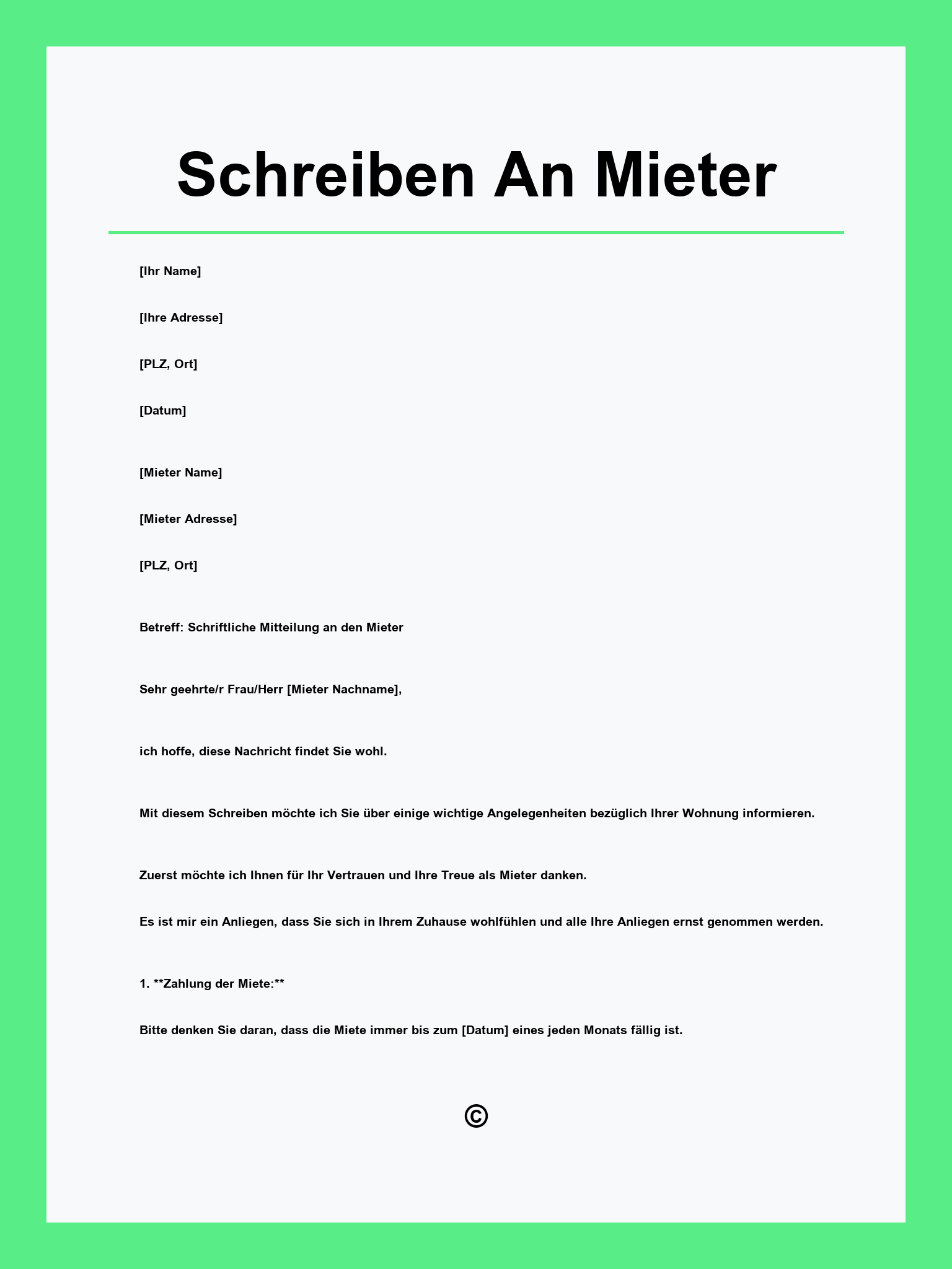 Musterschreiben An Mieter