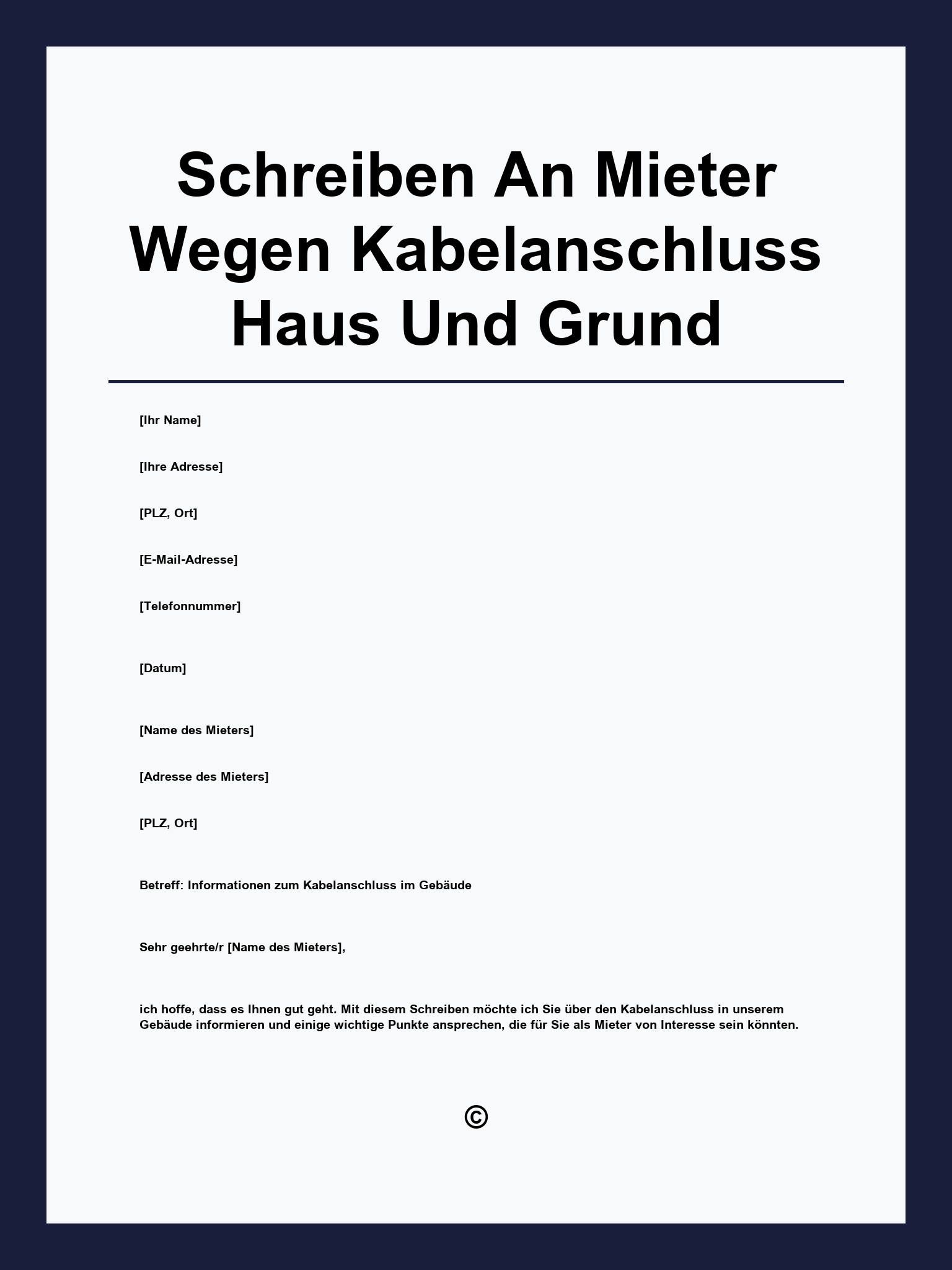 Musterschreiben An Mieter Wegen Kabelanschluss Haus Und Grund