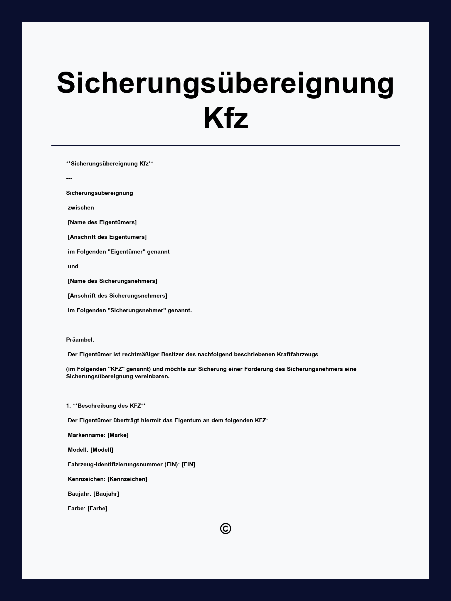 Sicherungsübereignung Kfz Muster
