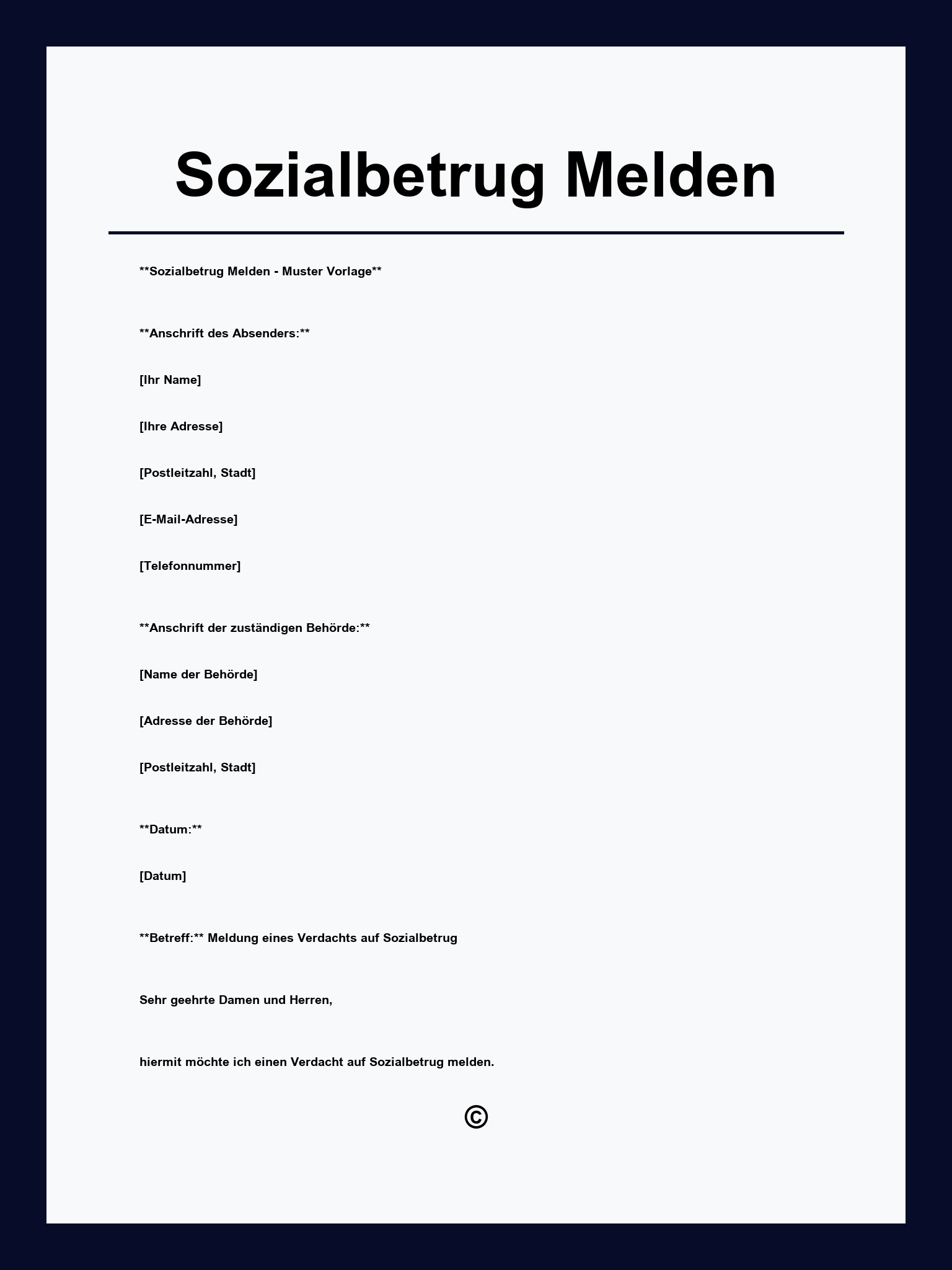 Sozialbetrug Melden Muster