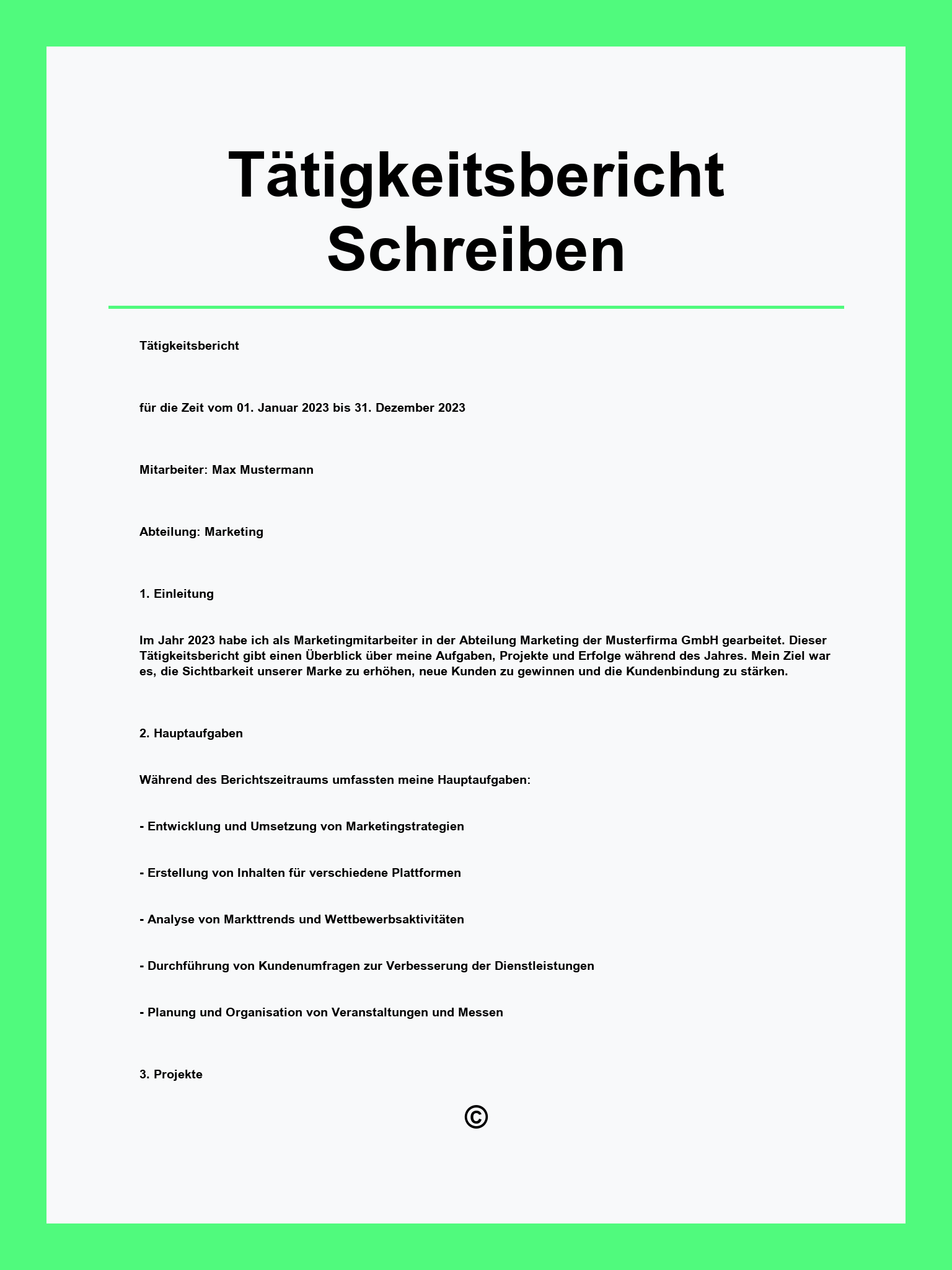 Tätigkeitsbericht Schreiben Vorlage