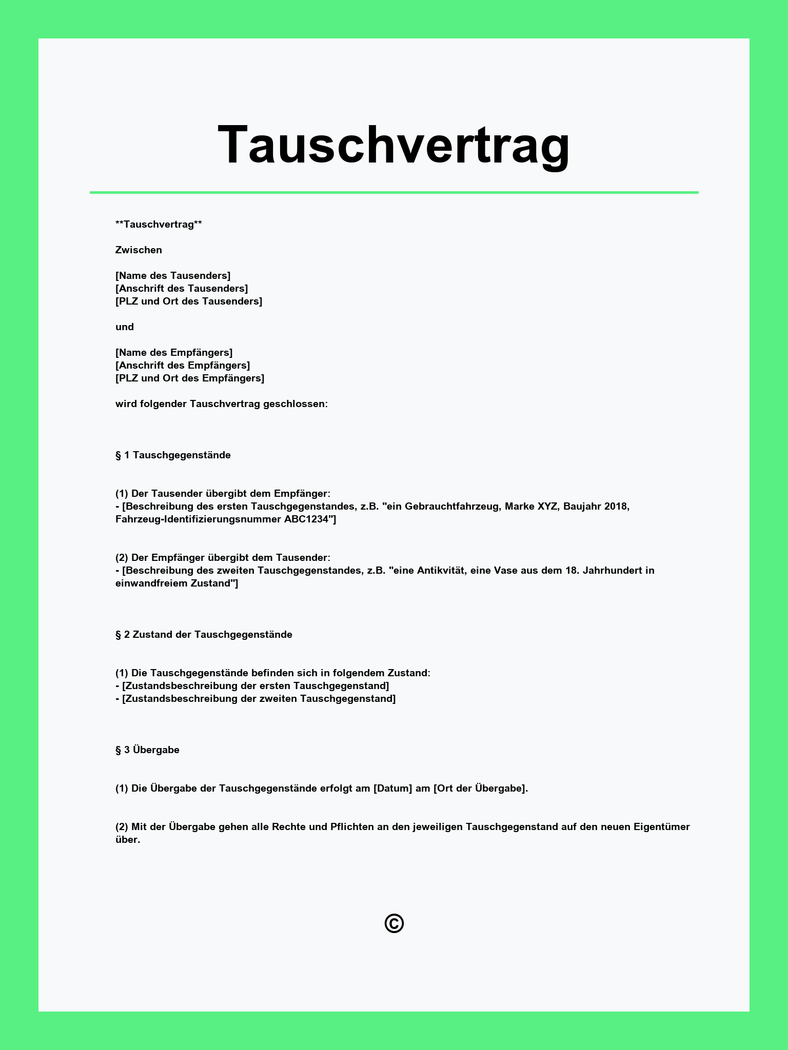 Tauschvertrag Vorlage