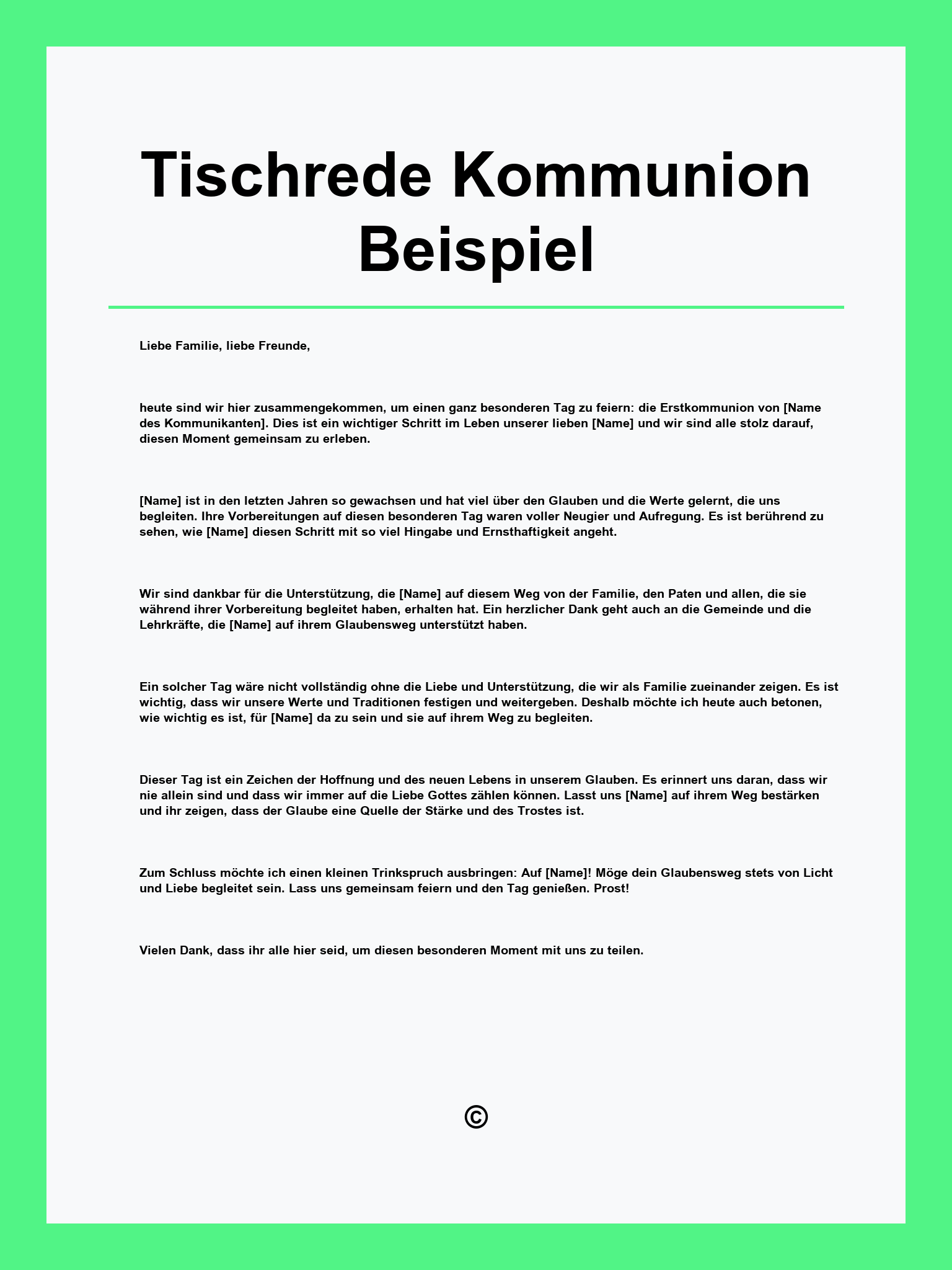 Tischrede Kommunion Beispiel
