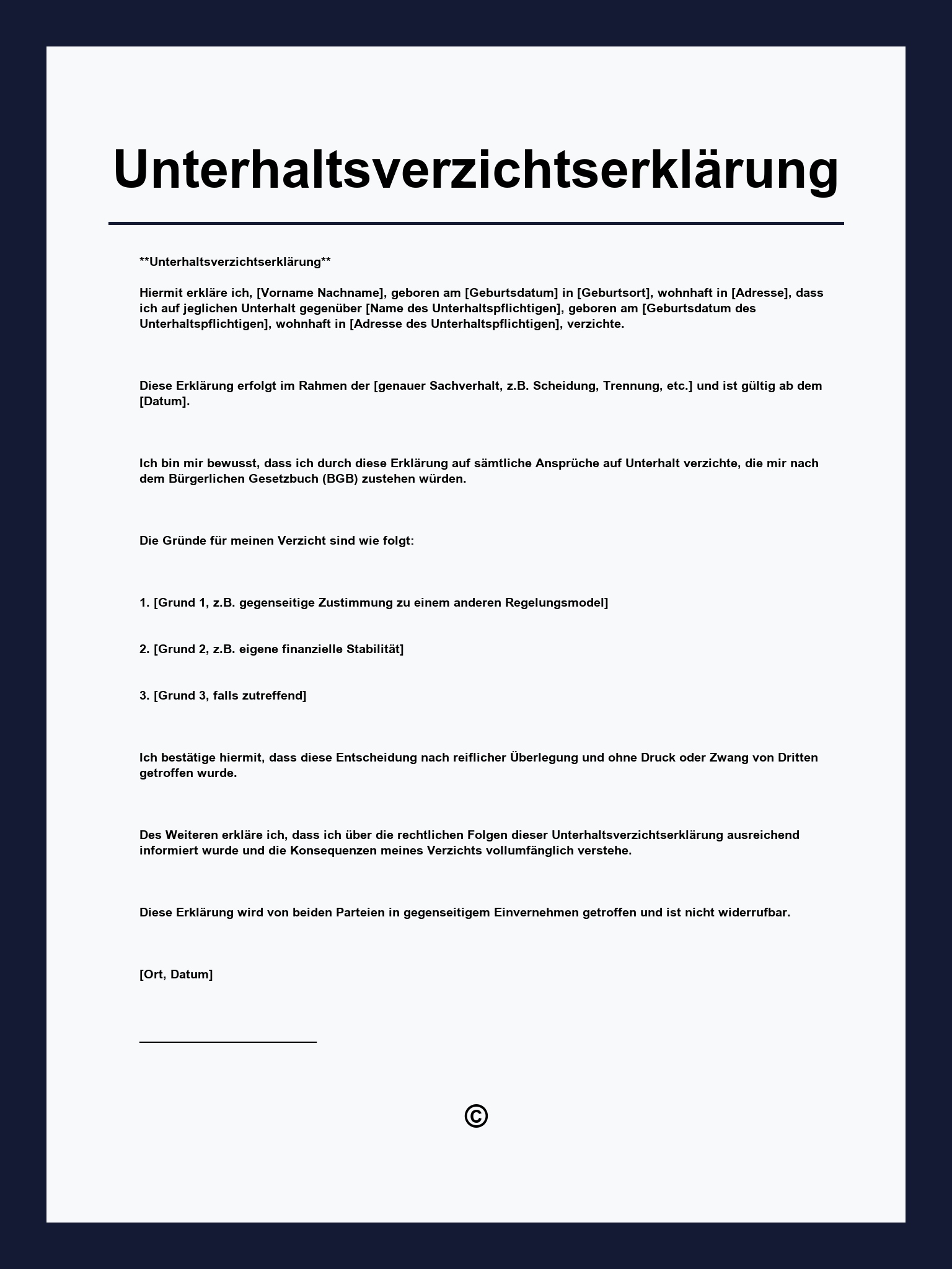 Unterhaltsverzichtserklärung