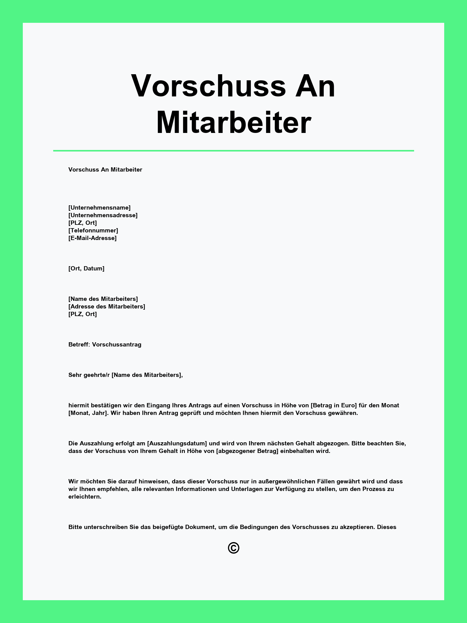 Vorschuss An Mitarbeiter Muster