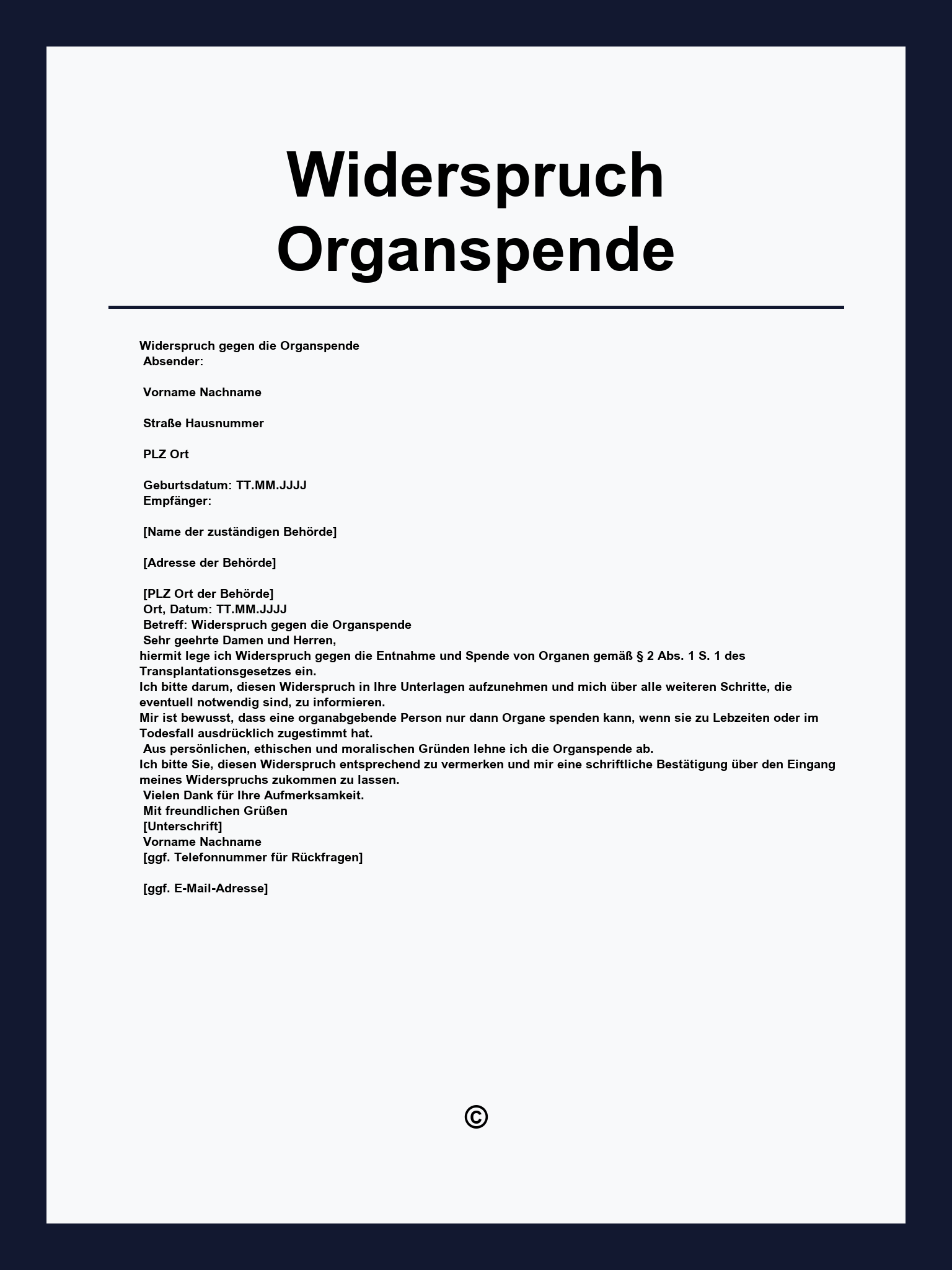 Widerspruch Organspende Vorlage