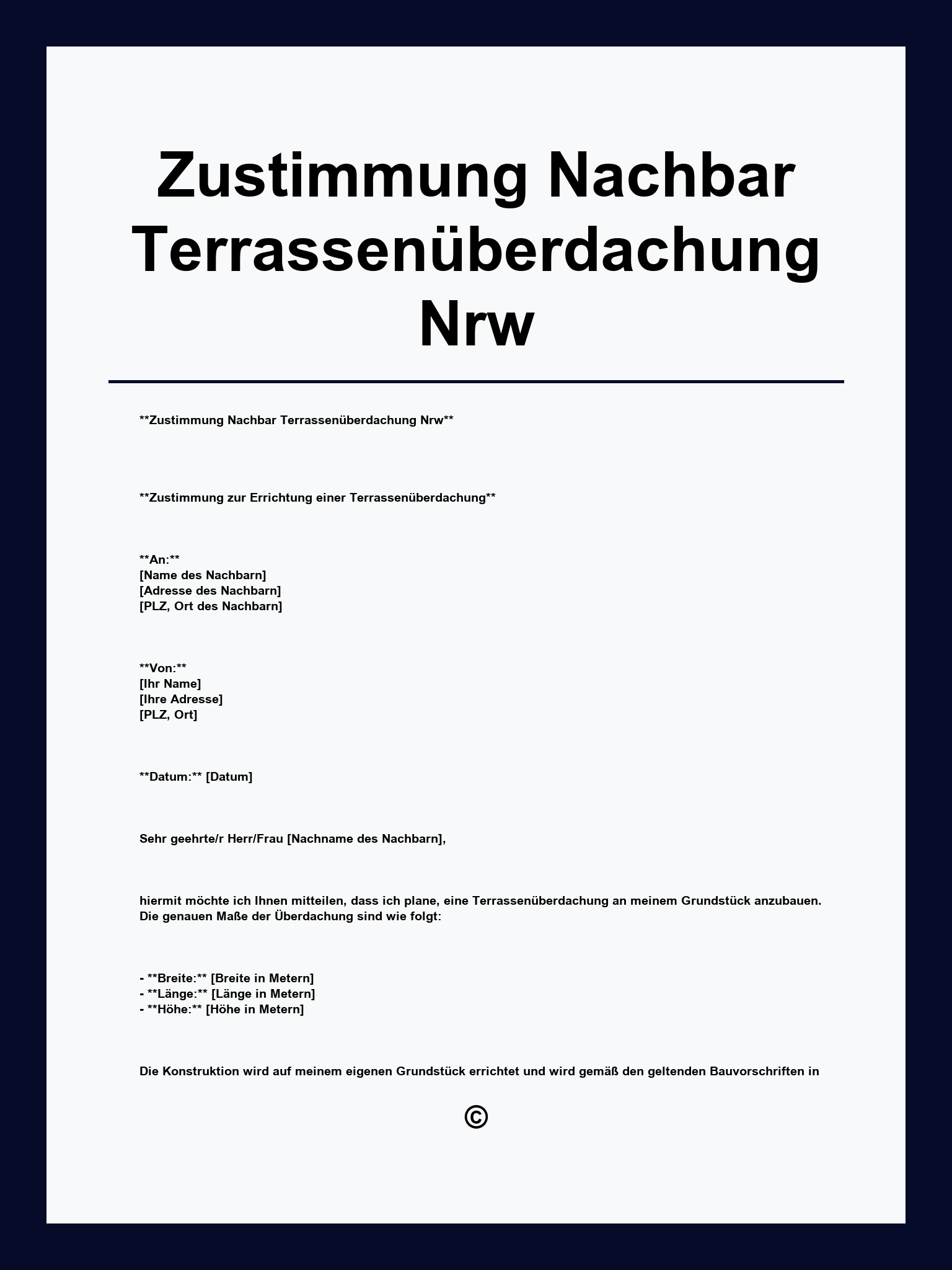Zustimmung Nachbar Terrassenüberdachung Muster Nrw